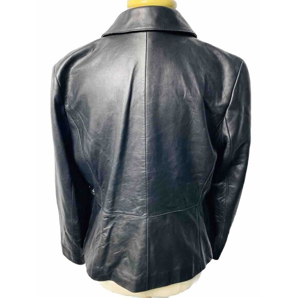 Ann Taylor Petites 100% Leather Black Women's Moto Jacket, Size LP Lined - Picture 2 of 6